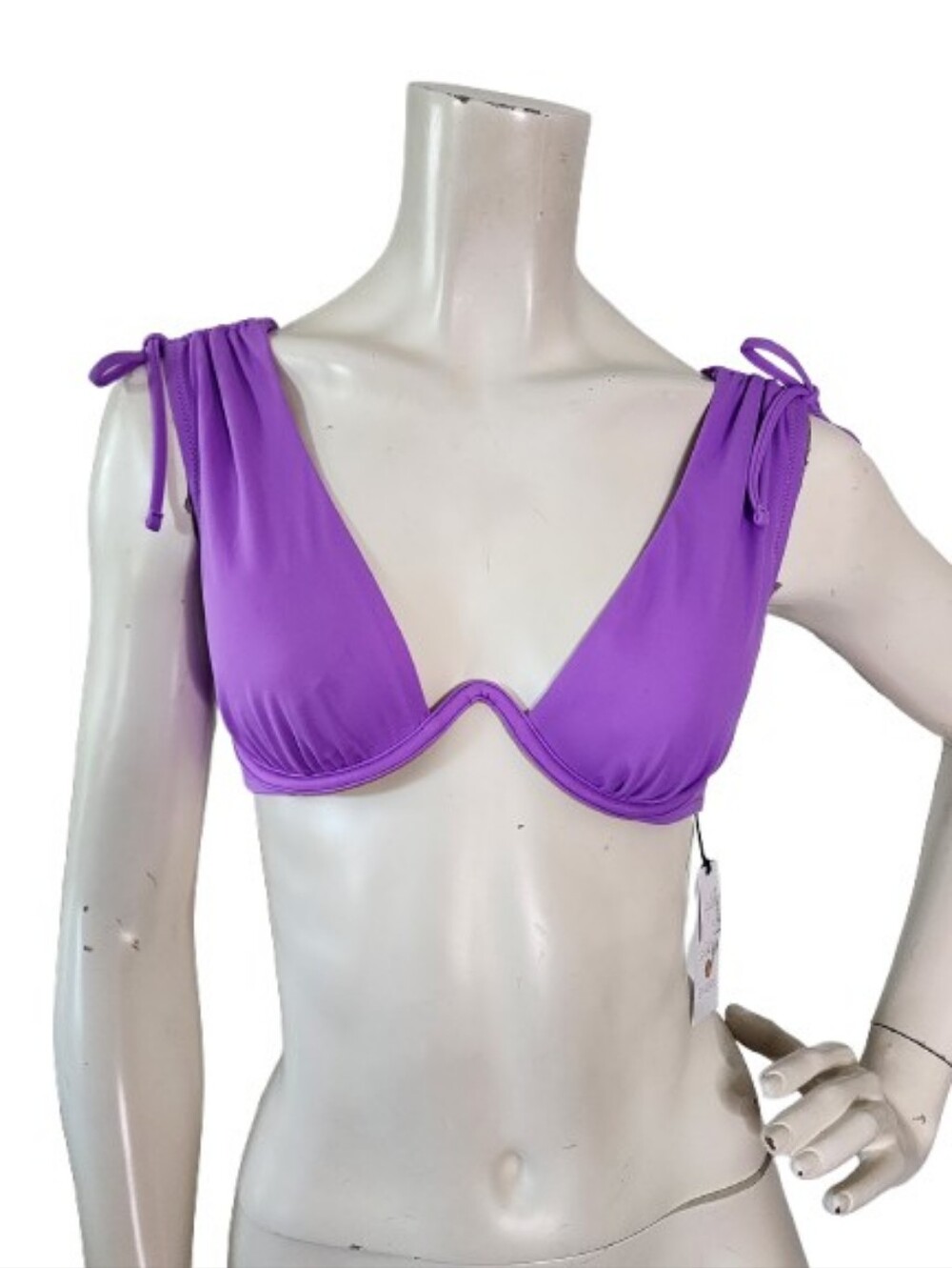 Shade & Shore Bikini Top Womens 34B Purple Underwire Tunneled Shoulder Tie NEW